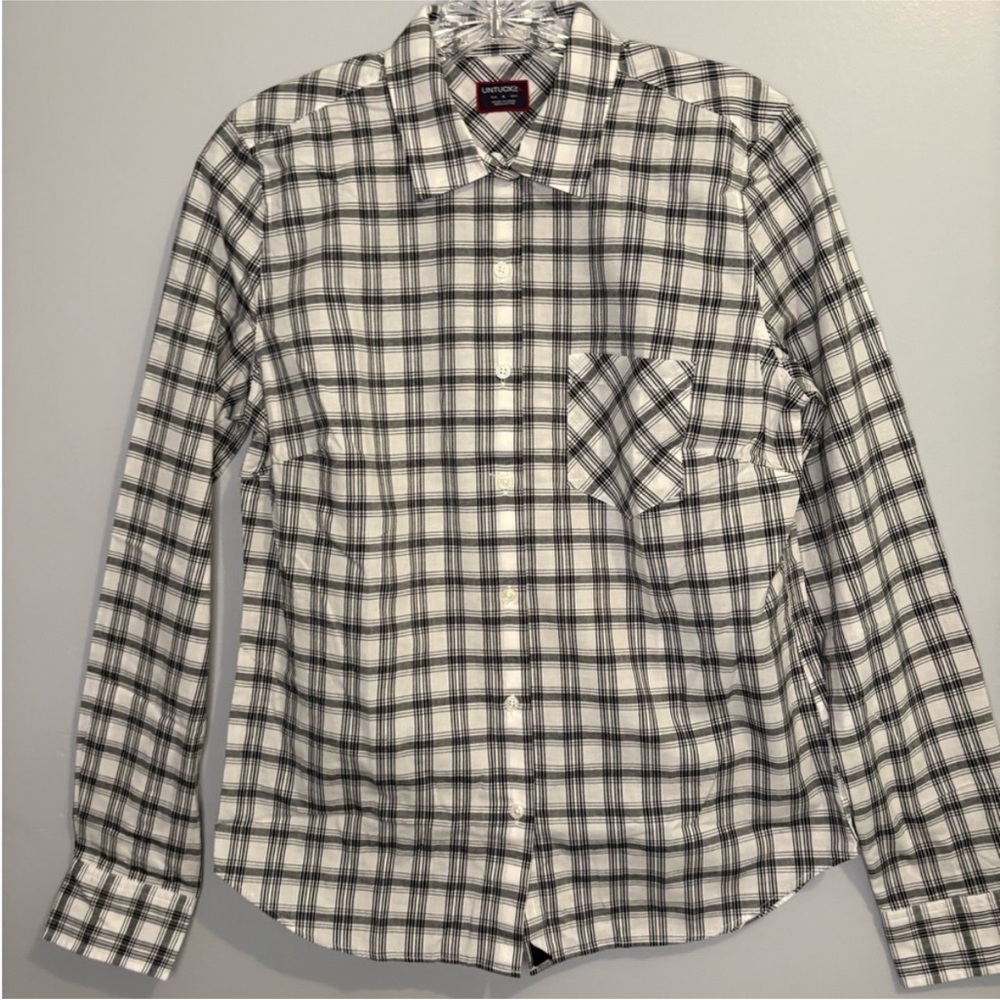 UNTUCKit Women Marina NWT 8 Black White Black Long Sleeve Button Down Shirt Top - Picture 2 of 10